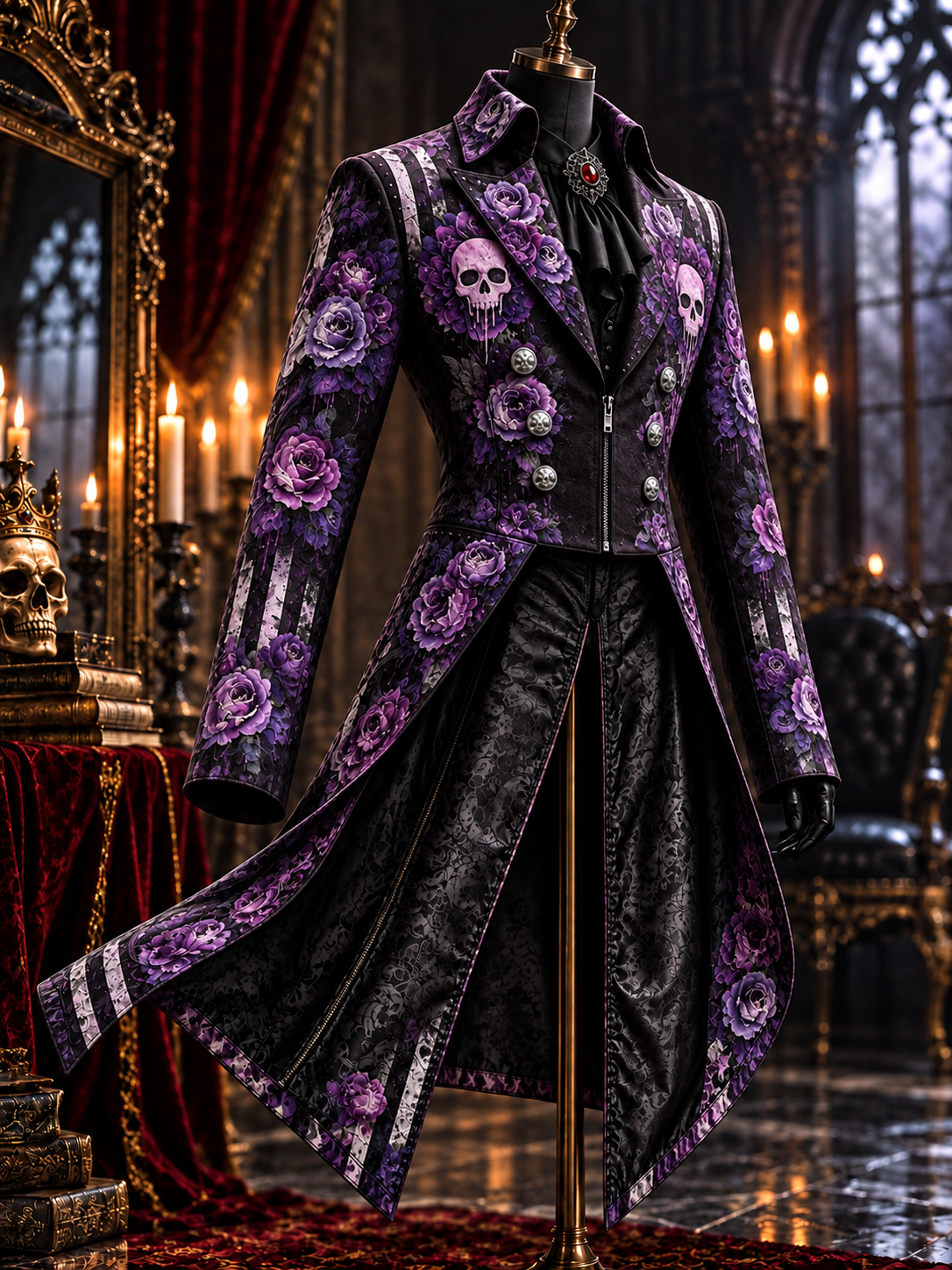 Men's Gothic Punk Art Print Swallow-Tailed Coat